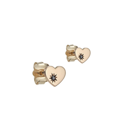 Stud Earrings 100% Love with black diamonds, in rose gold - zeaetsia