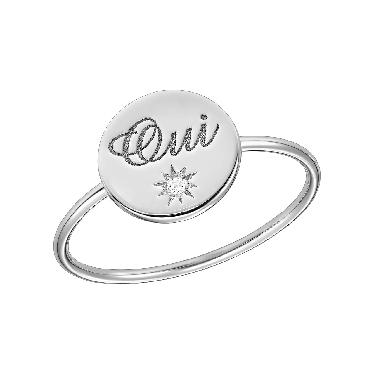 Ring Oui with white diamond, in white gold - zeaetsia