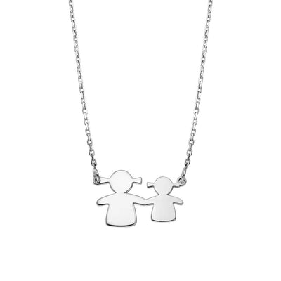 Necklace Mother&Daughter pendant in white gold - Necklace