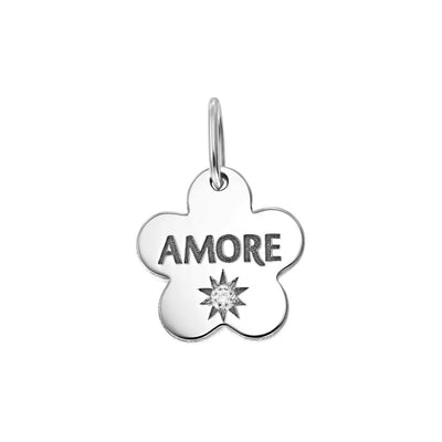 Pendant Amore Flower with white diamond in white gold -