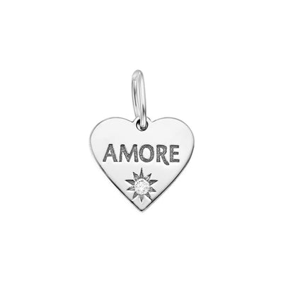 Pendant Amore Heart with white diamond in white gold -
