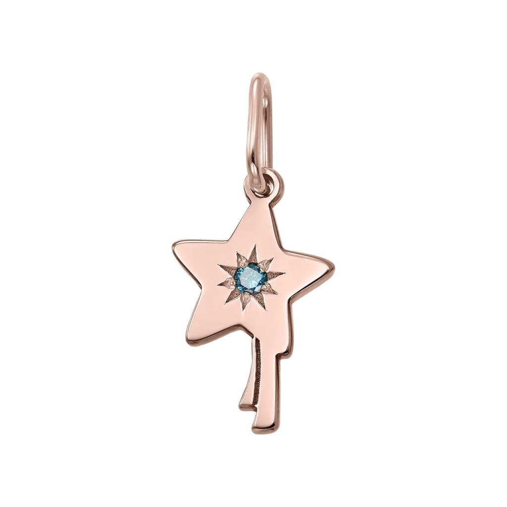 Pendant Falling Star with blue diamond in rose gold -