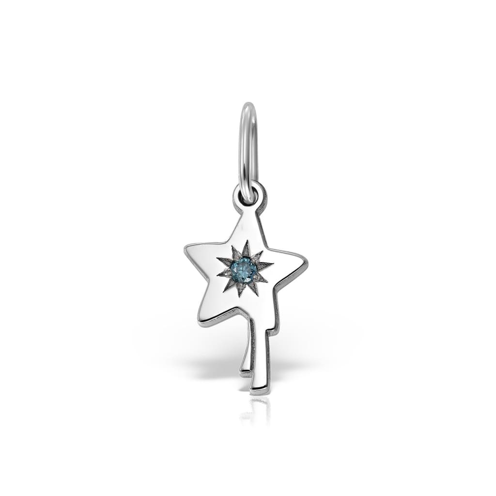 Pendant Falling Star with blue diamond in white gold -
