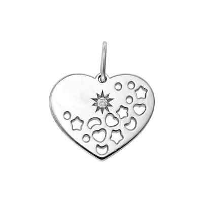 Pendant Heart Constellation with white diamond in white gold
