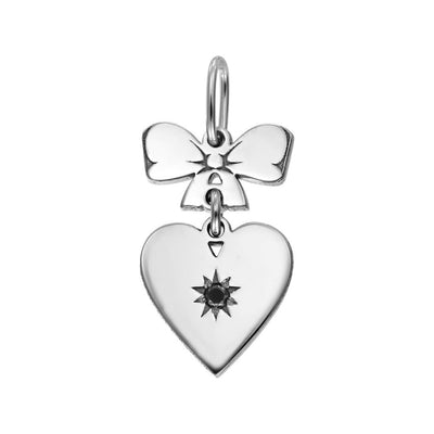 Pendant Heart with a Bow with black diamond in white gold -