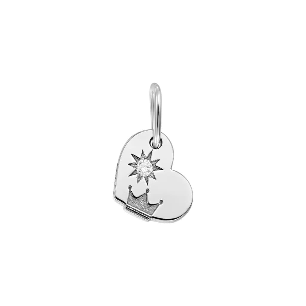 Pendant Heart with a Crown with white diamond in white gold