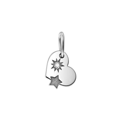 Pendant Heart with a Star with white diamond in white gold -