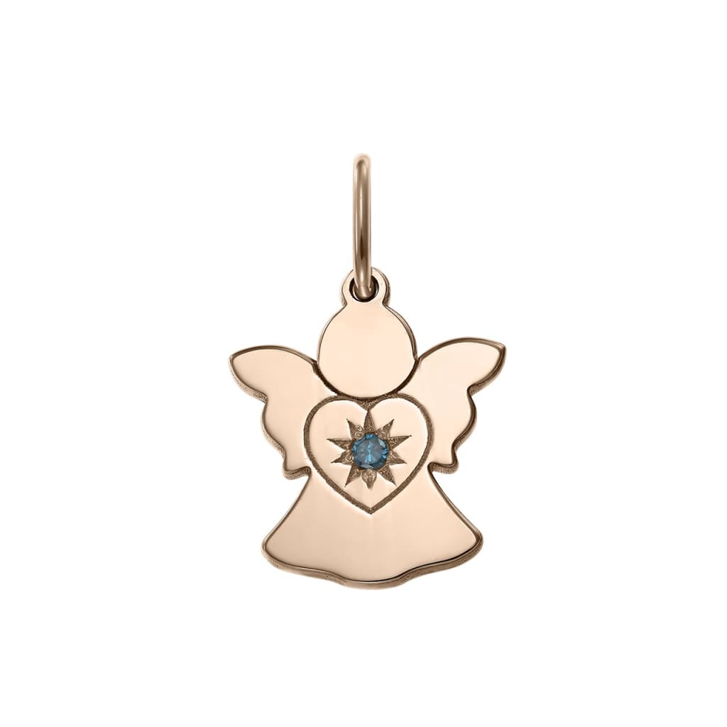 Pendant Heart’s Angel with blue diamond in rose gold -
