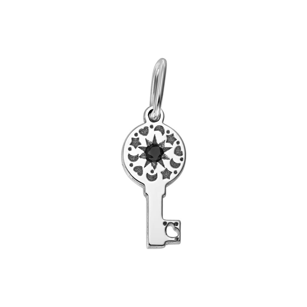 Pendant Key Engraved with black diamond in white gold -