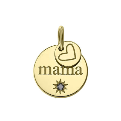 Pendant Love to Mama with black diamond in yellow gold -