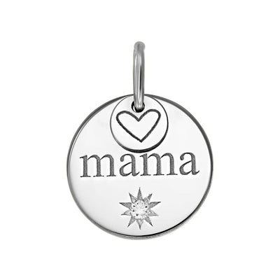 Pendant Love to Mama with white diamond in white gold -