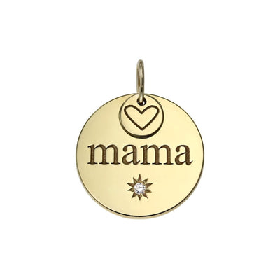 Pendant Love to Mama with white diamond in yellow gold - 14