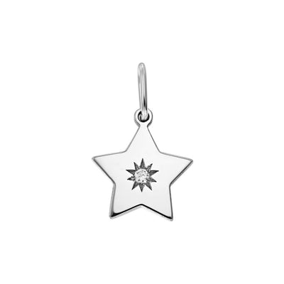 Pendant Lucky Star with white diamond in white gold -