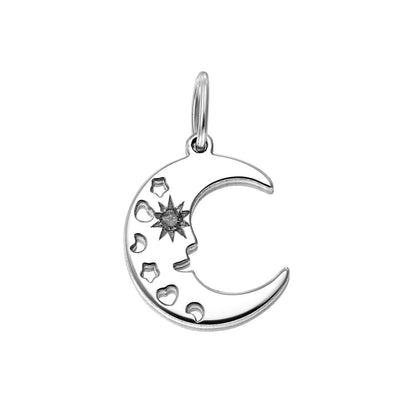 Pendant Moon Shining with black diamond in white gold -