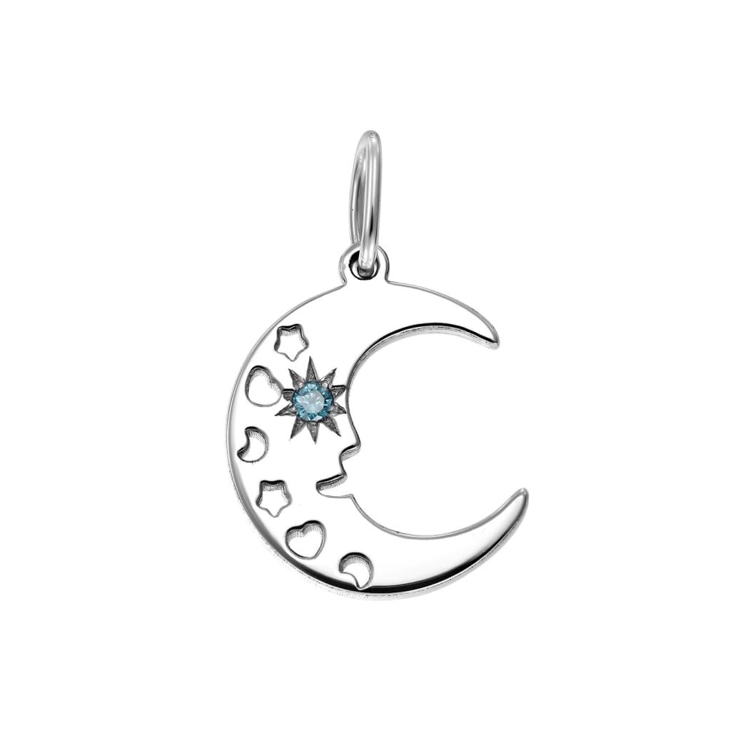 Pendant Moon Shining with blue diamond in white gold -