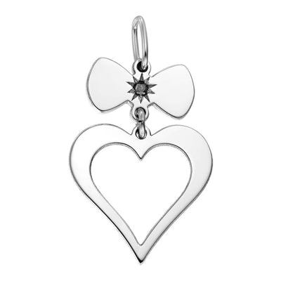 Pendant Silhouette Heart with a Bow with black diamond in