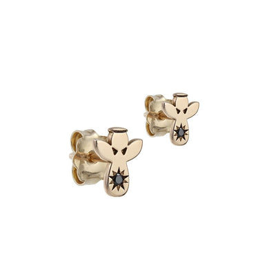 Stud Earrings Angels with black diamonds in rose gold -