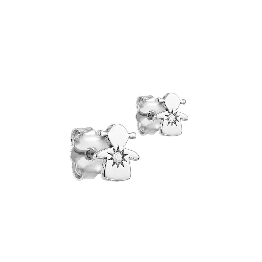 Stud Earrings Baby Girl with white diamonds in white gold -