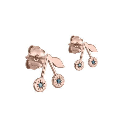 Stud earrings Cherry with blue diamonds in rose gold -