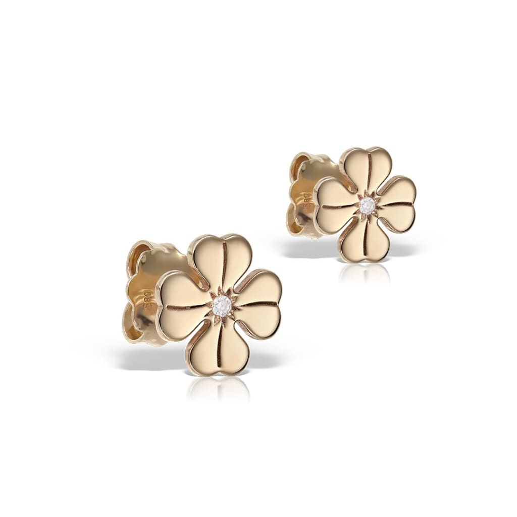Stud Earrings Clover with white diamonds in rose gold -