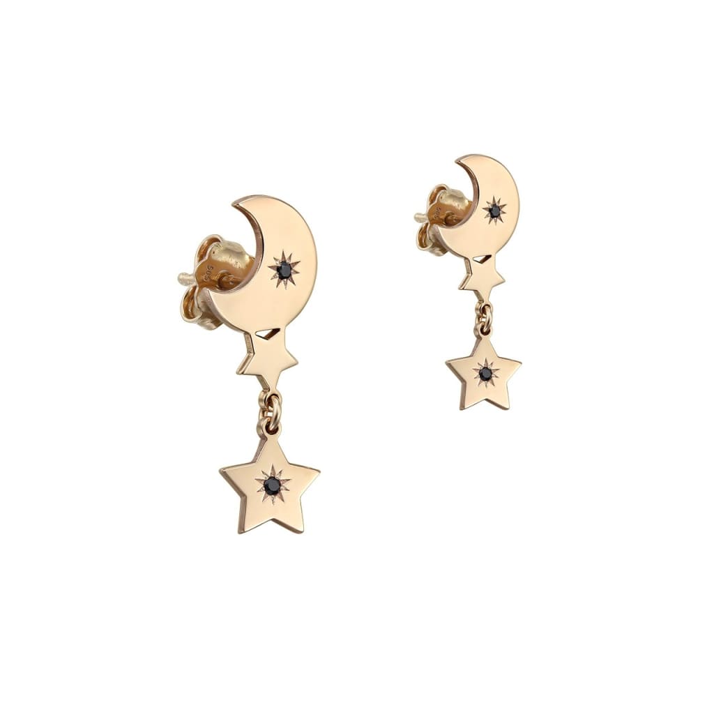 Stud earrings Constellation with black diamonds in rose gold