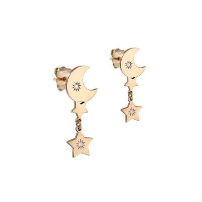 Stud earrings Constellation with white diamonds in rose gold
