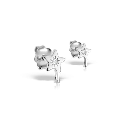 Stud Earrings Falling Star with white diamonds in white gold