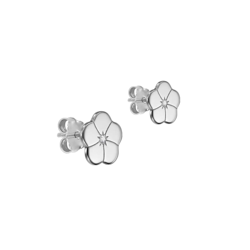 Stud Earrings Forget Me Not with white diamonds in white