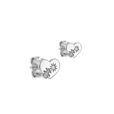 Stud Earrings Heart of a Girl with white diamonds in white