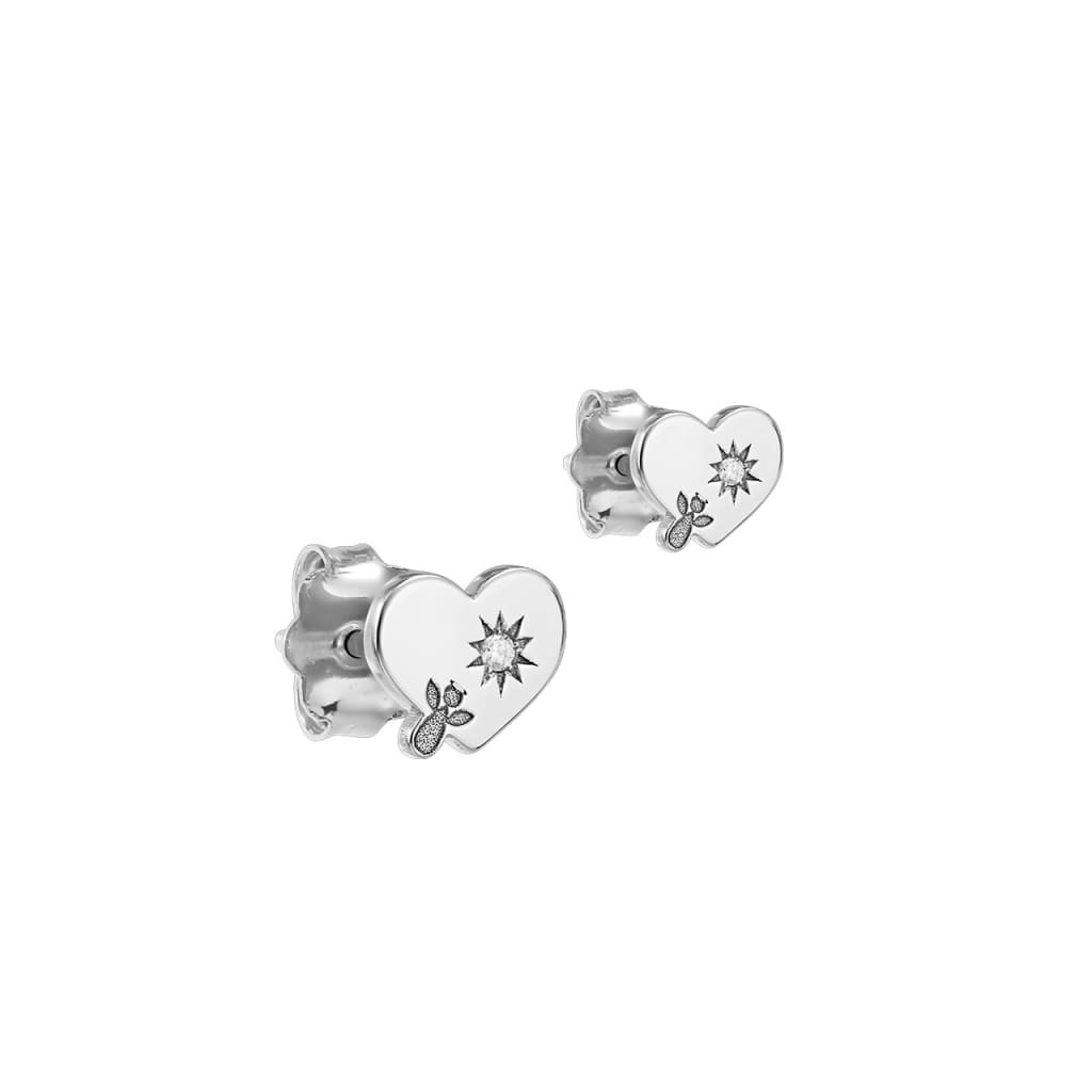 Stud Earrings Hearts and Angels with white diamonds in white