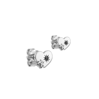 Stud Earrings Hearts and Teddy Bears with black diamonds in