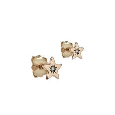 Stud Earrings Shiny Star with blue diamonds in rose gold -