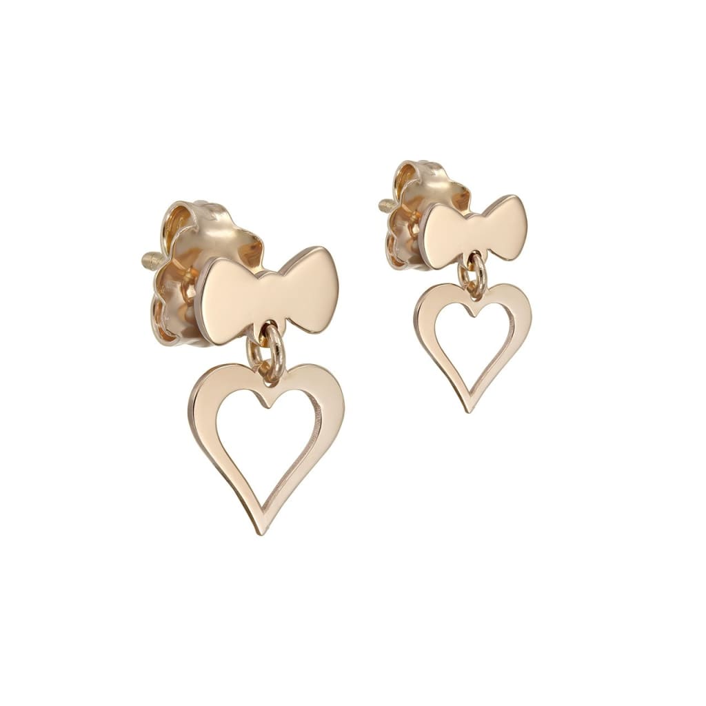 Stud earrings Silhouette Heart with a Bow in rose gold -