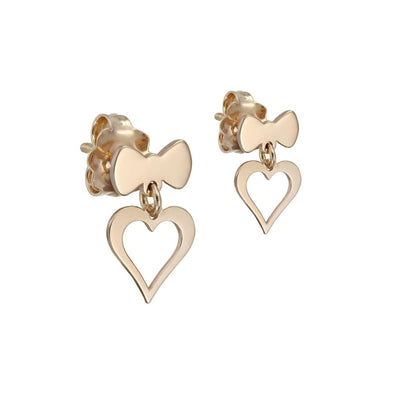 Stud earrings Silhouette Heart with a Bow in rose gold -
