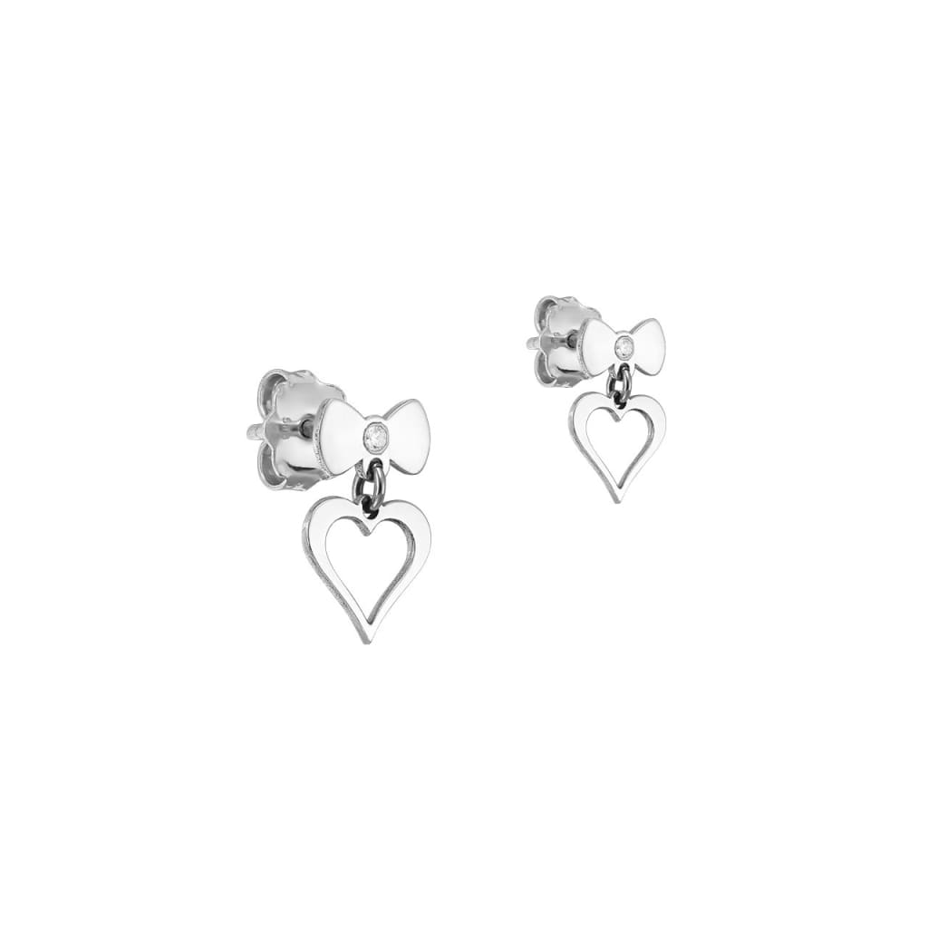 Stud Earrings Silhouette Heart with a Bow with white