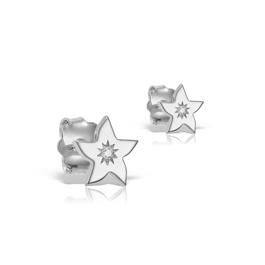 Stud Earrings Starfish with white diamonds in white gold -