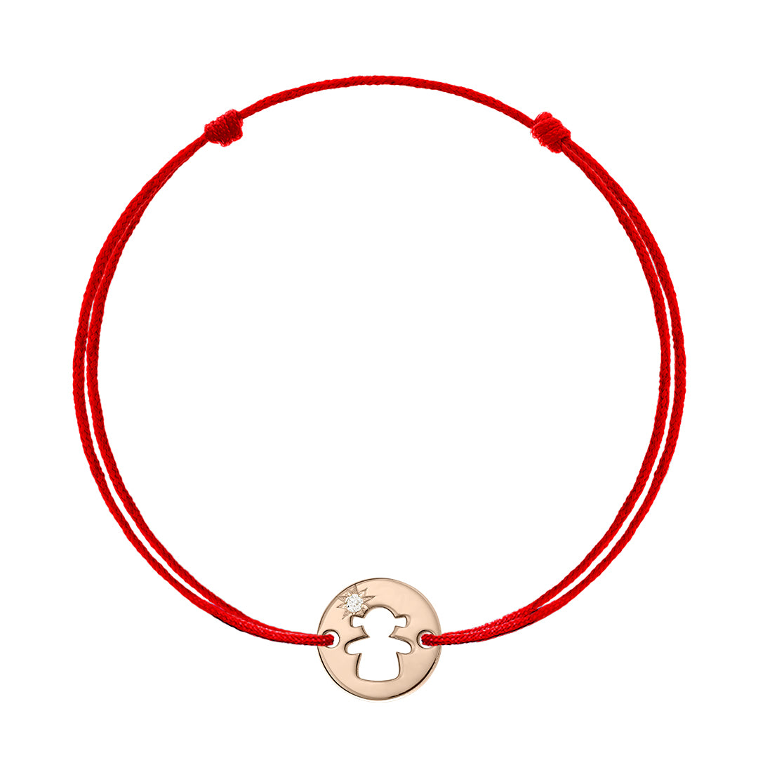 Bracelet on string Baby Girl with white diamond, in rose gold - zeaetsia