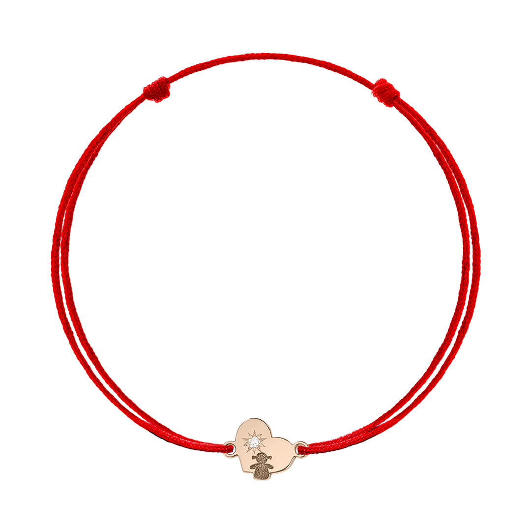 Bracelet on string Heart of a Girl with white diamonds, in rose gold - zeaetsia