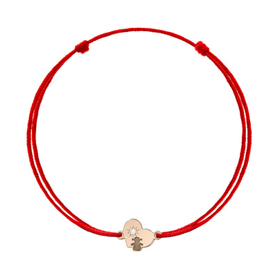 Bracelet on string Heart of a Girl with white diamonds, in rose gold - zeaetsia