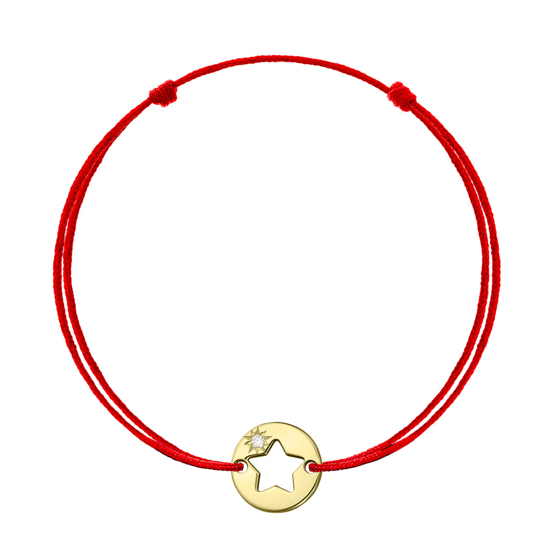 Bracelet on string Coin Lucky Star, with white diamond, in yellow gold - zeaetsia