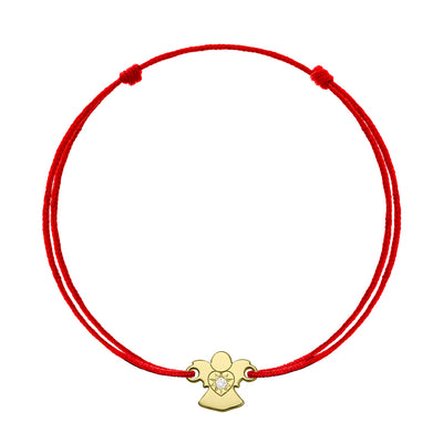Bracelet on string Heart's Angel with white diamond, in yellow gold - zeaetsia