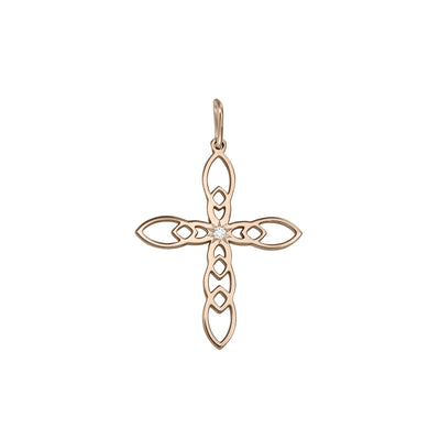 Pendant Cross with white diamond, in rose gold - zeaetsia