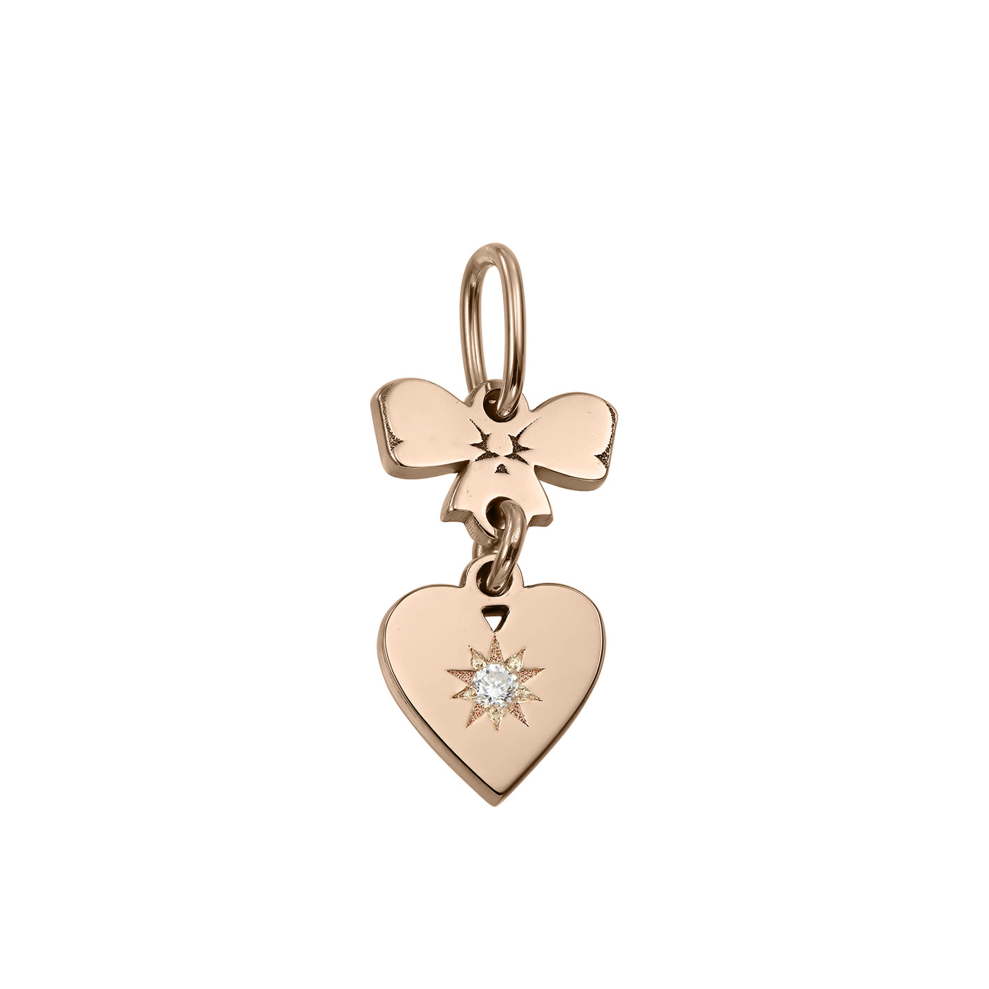 Pendant Heart with a Bow with white diamond, in rose gold - zeaetsia