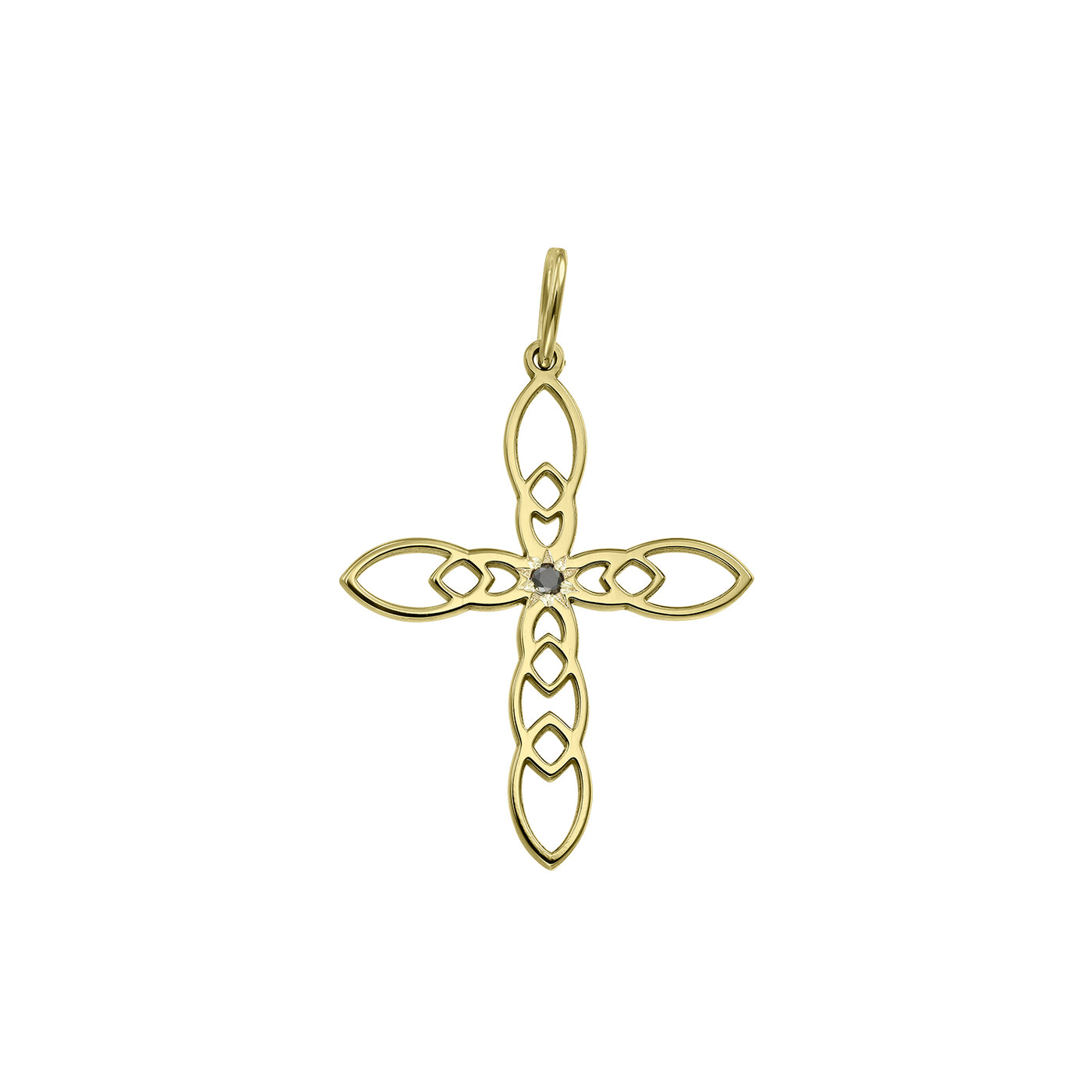 Pendant Cross with black diamond, in yellow gold - zeaetsia