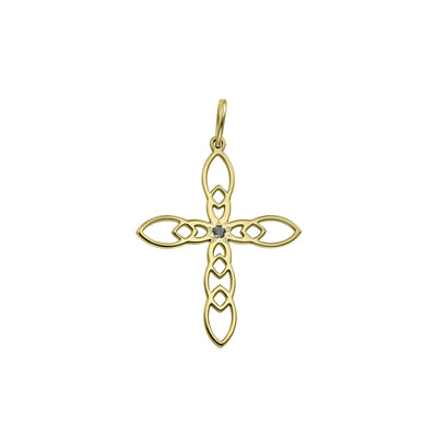 Pendant Cross with black diamond, in yellow gold - zeaetsia
