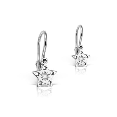 Baby Earrings Constellation Star with white diamonds, in white gold - zeaetsia