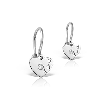 Baby Earrings Love you to the Moon with white diamonds, in white gold - zeaetsia