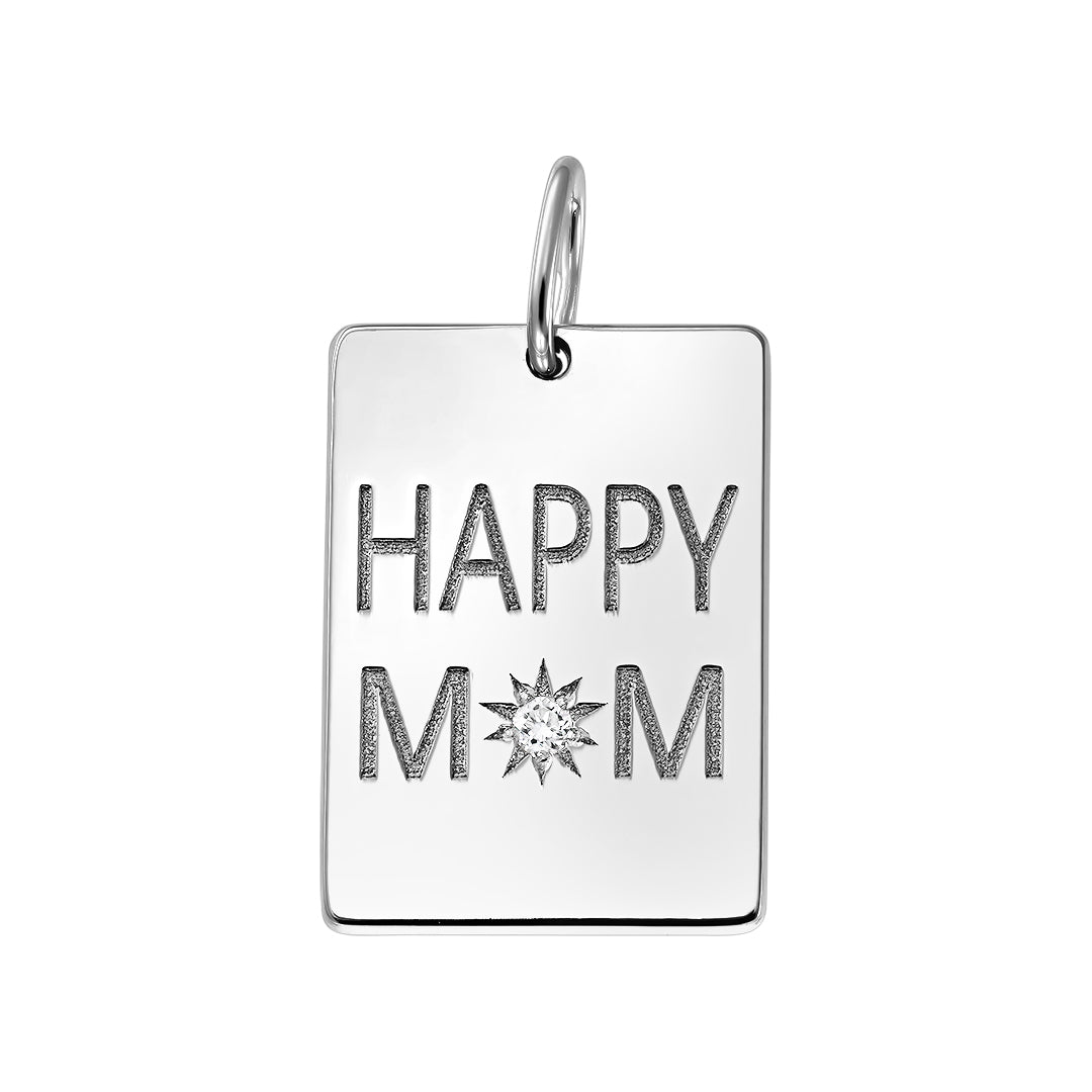Pendant Happy Mom with white diamond, in white gold - zeaetsia